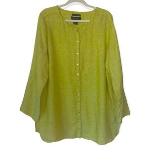 Tahari 100% Linen Top Lime Green 1X